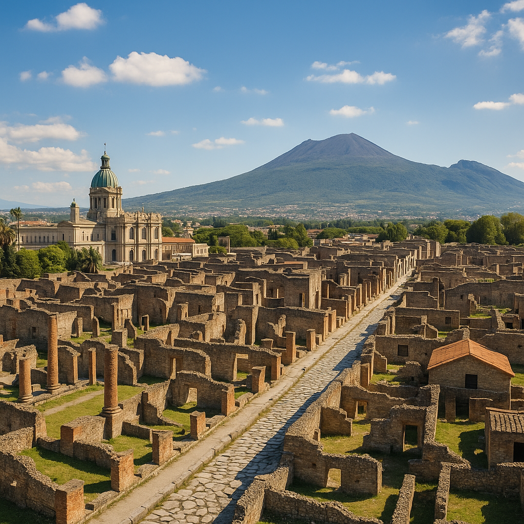 Surroundings of Pompeii – landscape with Vesuvius and ancient city
