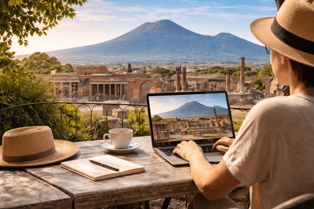 Lavorare da remoto a Pompei con vista sugli Scavi e sul Vesuvio